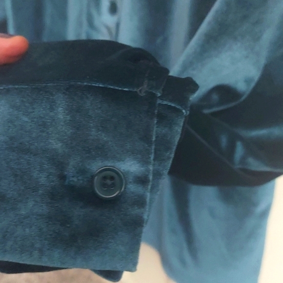 Womens Long Sleeve Lapel Velvet Button Down Shirt Blouse Blue XL - Picture 6 of 7